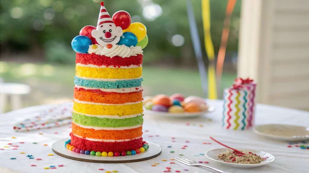 Fun And Colorful Rainbow Clown Cake