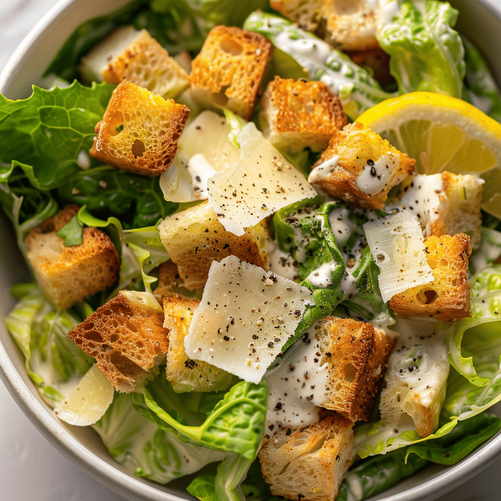Classic Caesar Salad with romaine, Parmesan, croutons, and creamy dressing