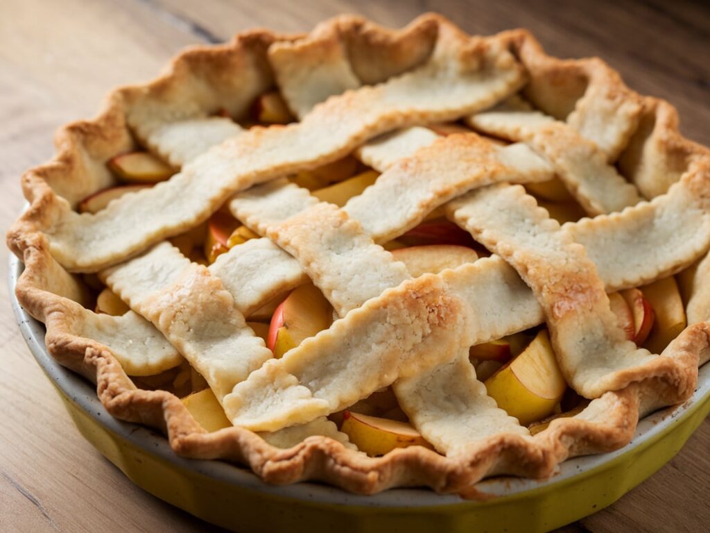 Partially baked gluten-free apple pie with bubbling filling and a golden crust."