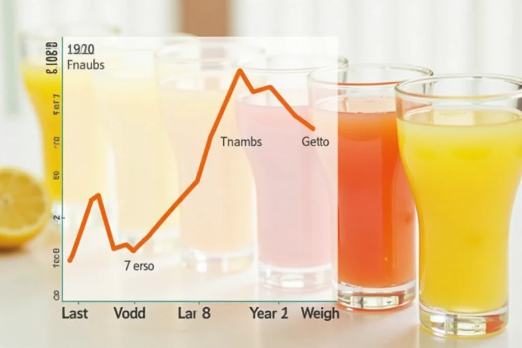 Weight loss trends chart with a line graph showing steady decline over seven days.