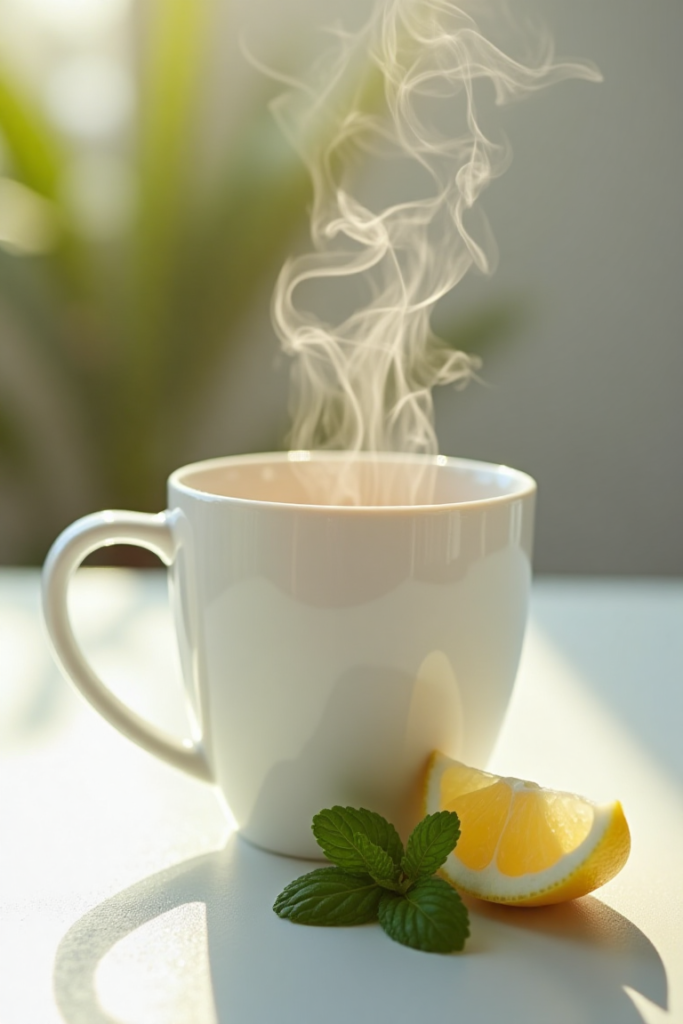 A mug of Medicine Ball tea surrounded by lemons, honey, and tea bags, highlighting the ingredients of this soothing Starbucks drink