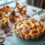 A puff pastry apple pie baking in the oven