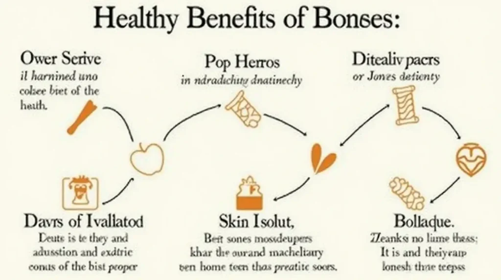 Infographic showing the health benefits of beef bones, including joint health, digestion, and skin improvements.