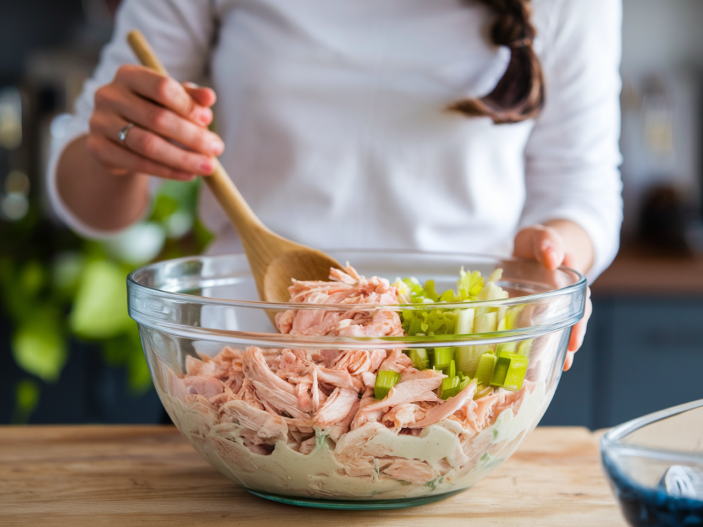 Mixing 4 Ingredient Chicken Salad Recipe