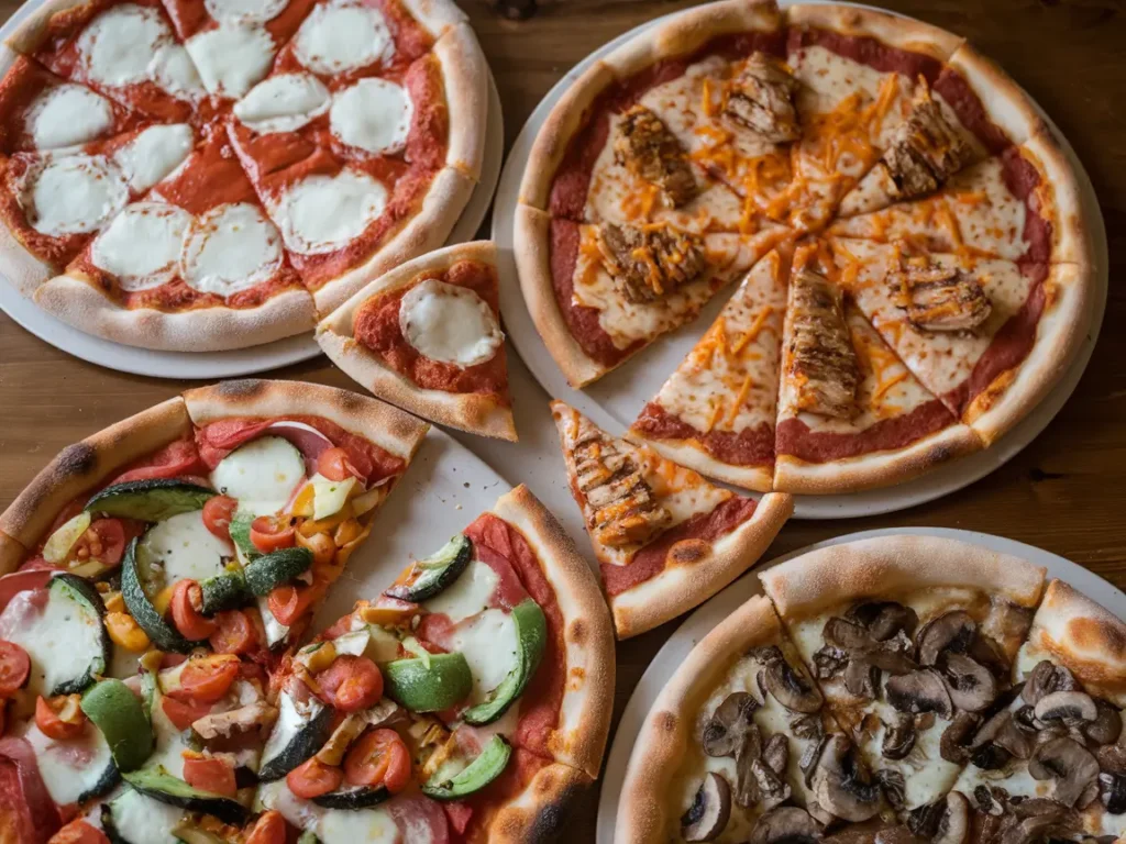 A 10-inch pizza cooking on a pizza stone inside an oven with bubbling cheese.