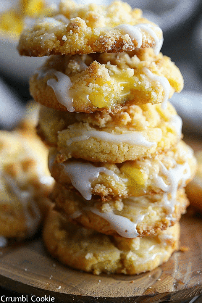 Cornbread Crumbl cookie with honey glaze, soft and golden in rustic ceramic dish
