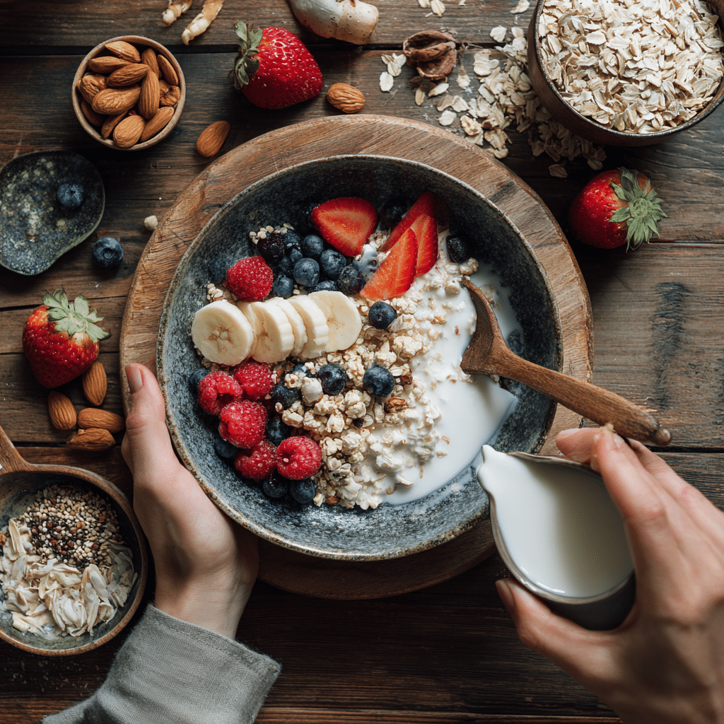Assembling a Daniel Fast breakfast bowl step-by-step