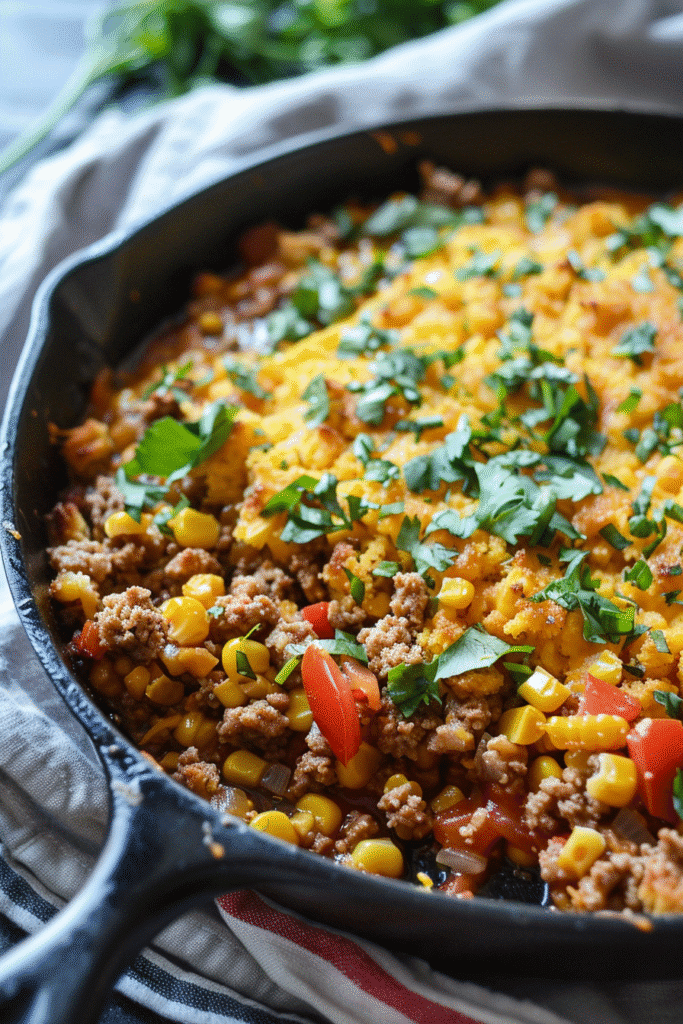 Easy Cornbread Crumble Skillet Dinner