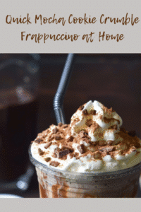 Frosty mocha cookie crumble frappuccino topped with whipped cream