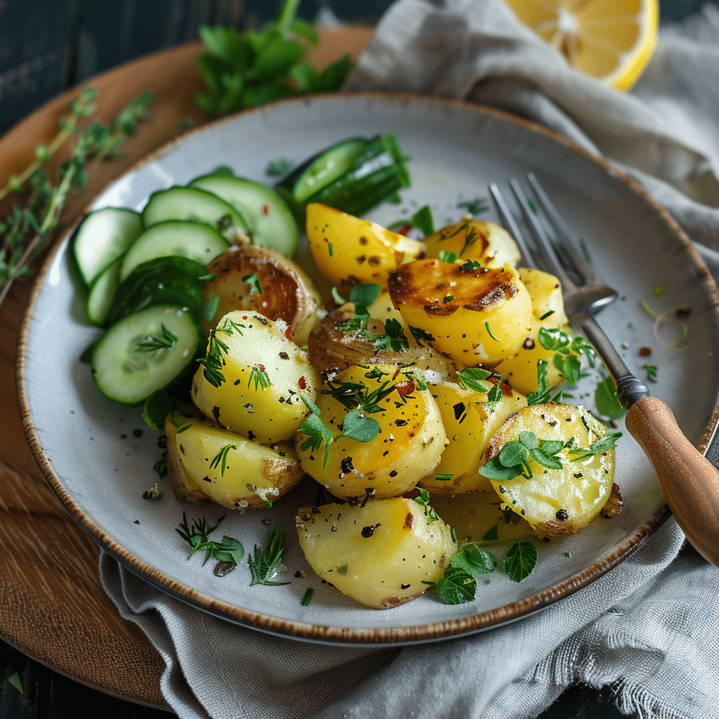 Served Potato fasting recipes with herbs and lemon