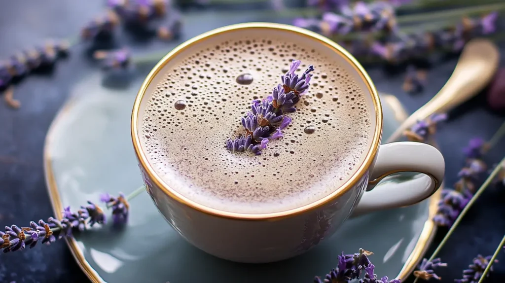 Do lavender and Earl Grey go together? A rustic kitchen counter with dried lavender buds, steaming Earl Grey tea, honey jars, and a family laughing while baking cookies. Warm, inviting tones.