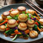 Fishcakes And Scallops Stir Fry Dish