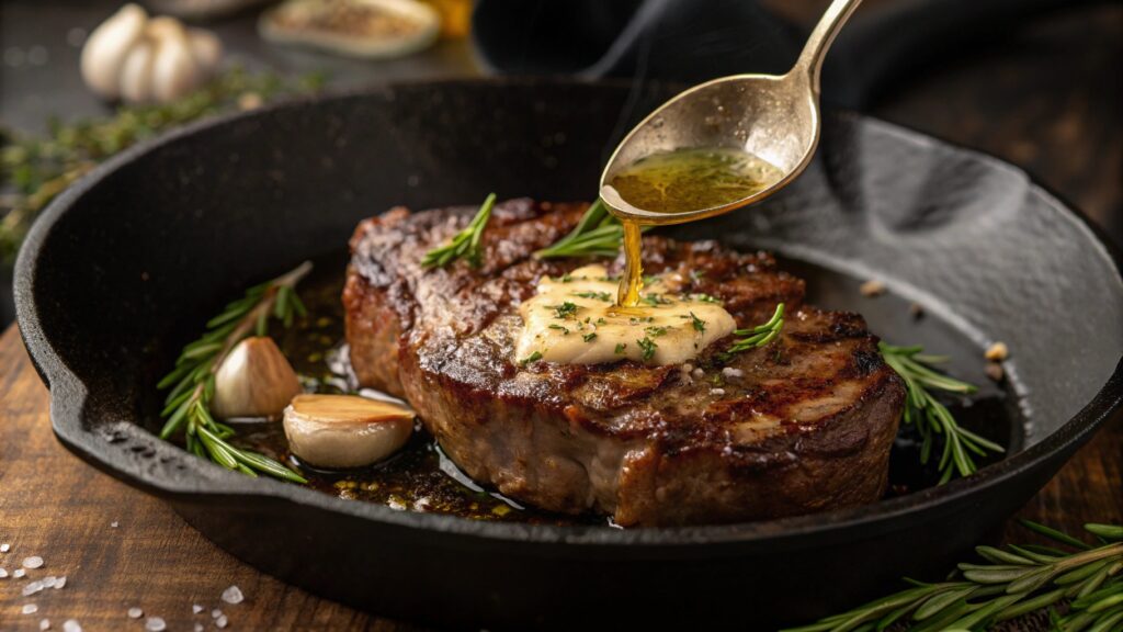 Ribeye Steak Basting With Cowboy Butter