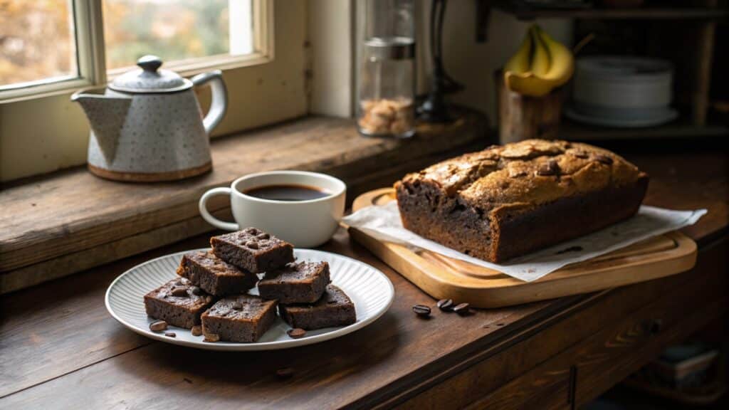 Sourdough Brownies And Banana Bread In A Rustic Setting