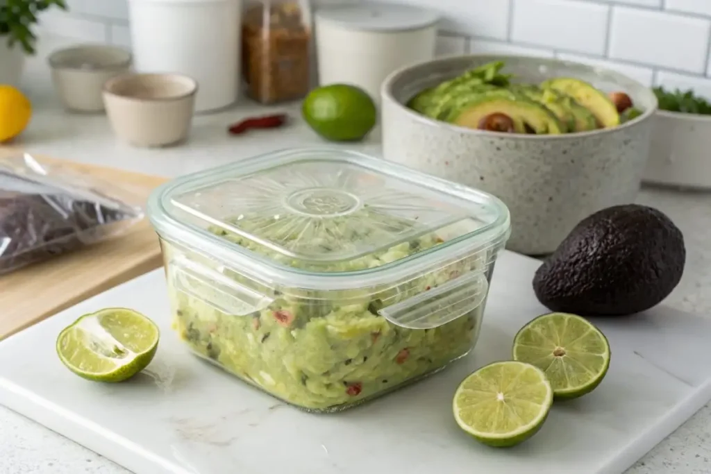 A bowl of guacamole with diced tomatoes, cilantro, and jalapeños surrounded by tortilla chips.