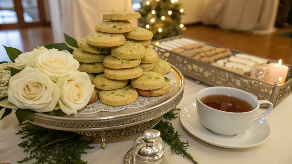 Elegant Wedding Dessert Table Featuring Pistachio Wedding Cookies