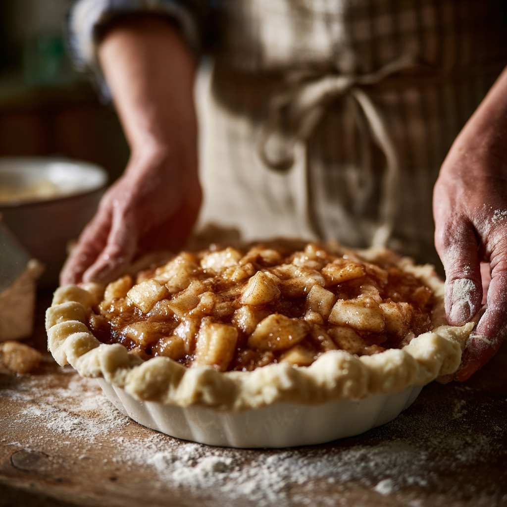 Placing Crust on Homemade Apple Pie