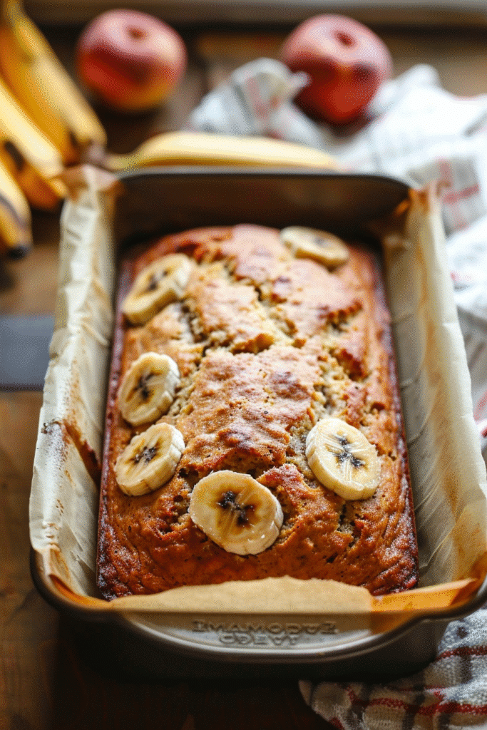 Moist banana bread loaf made with 3 bananas
