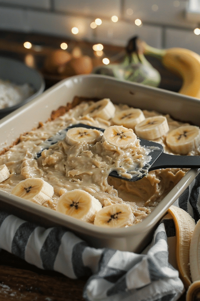Banana bread batter in 8x8 pan