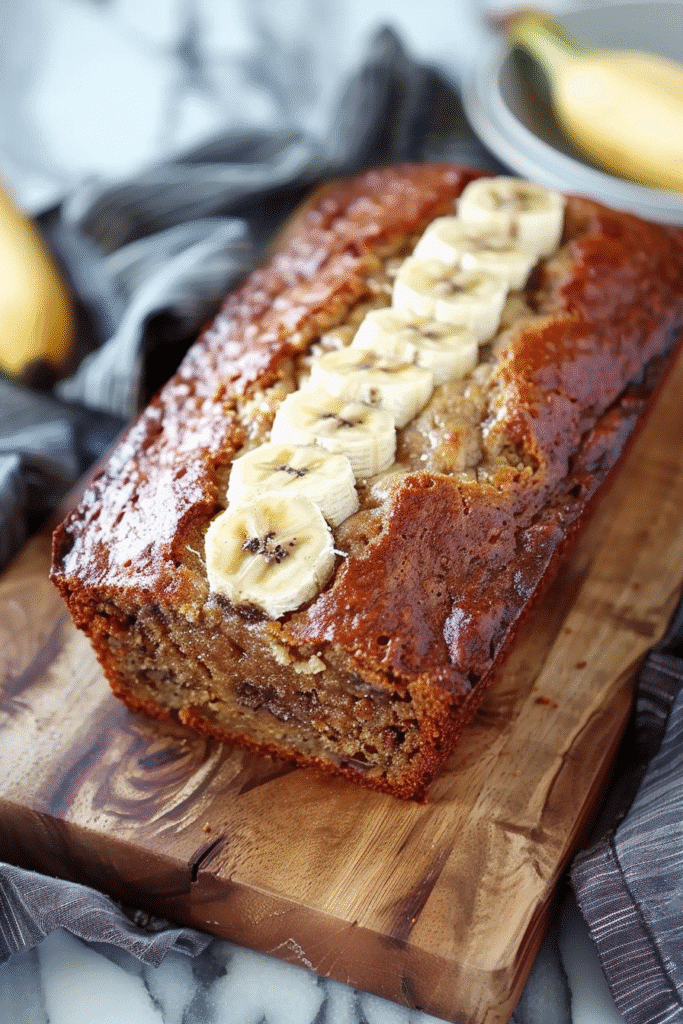 Slice of banana bread served warm with butter