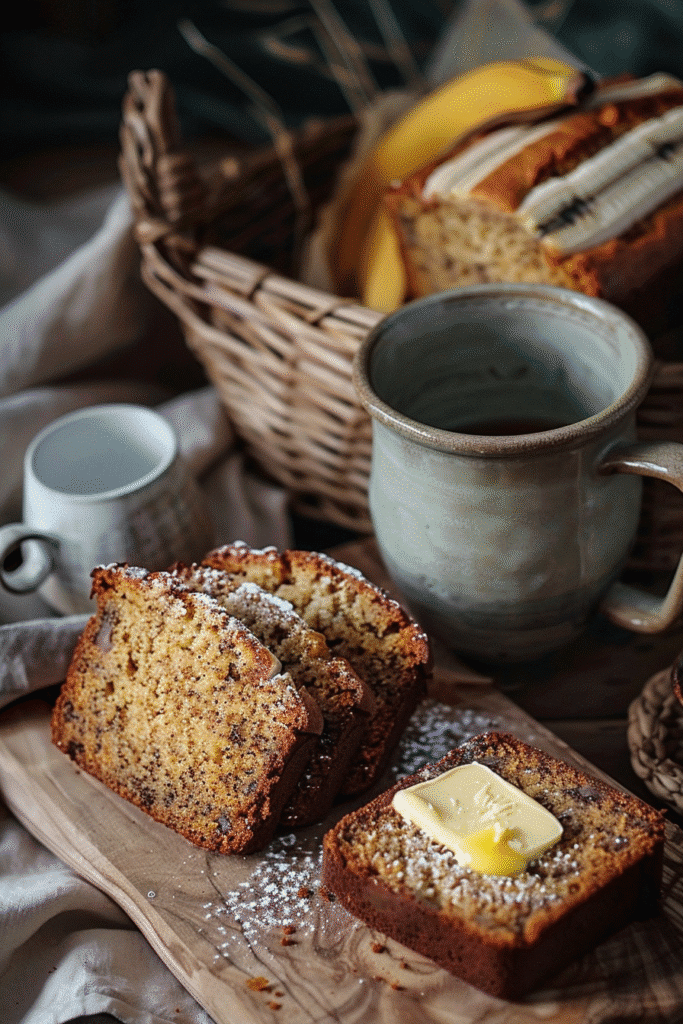 Moist banana bread served with butter