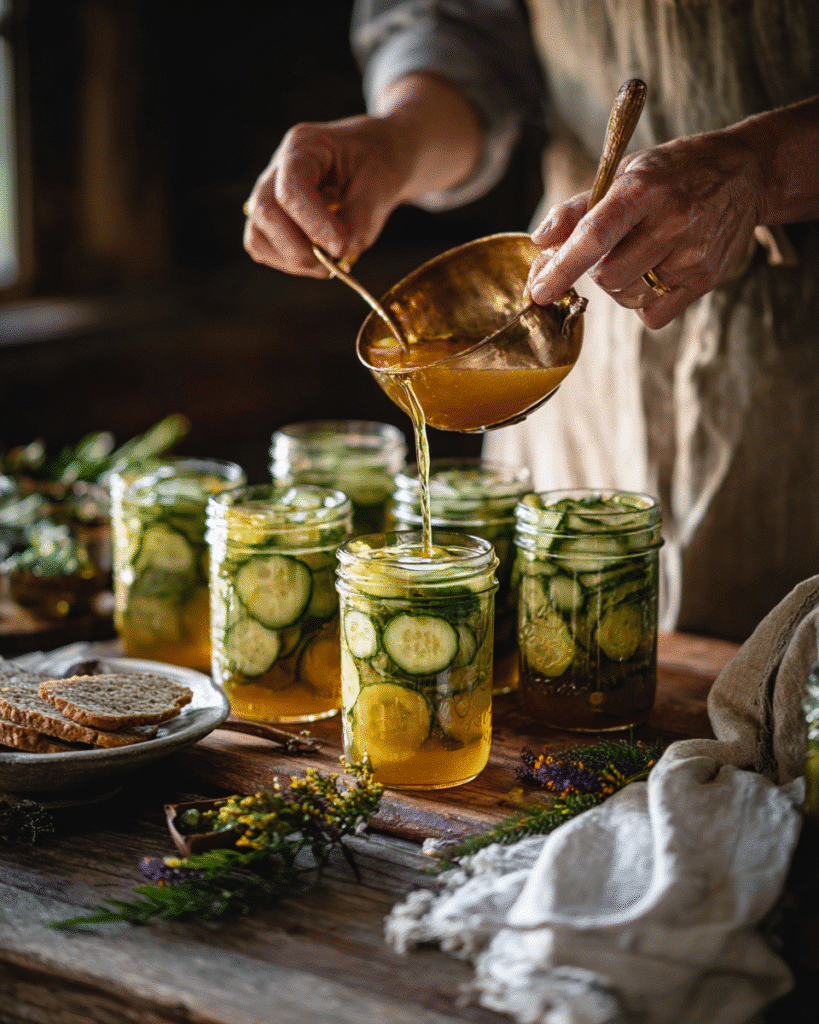 Step-by-step view of making bread and butter pickles