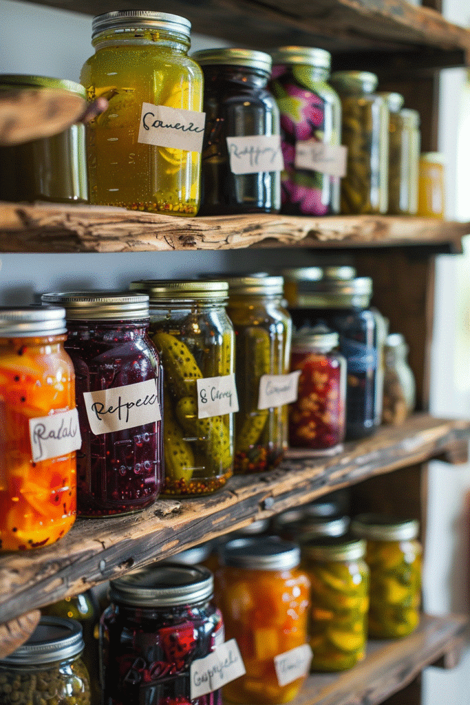 Home pantry with filled canning jars