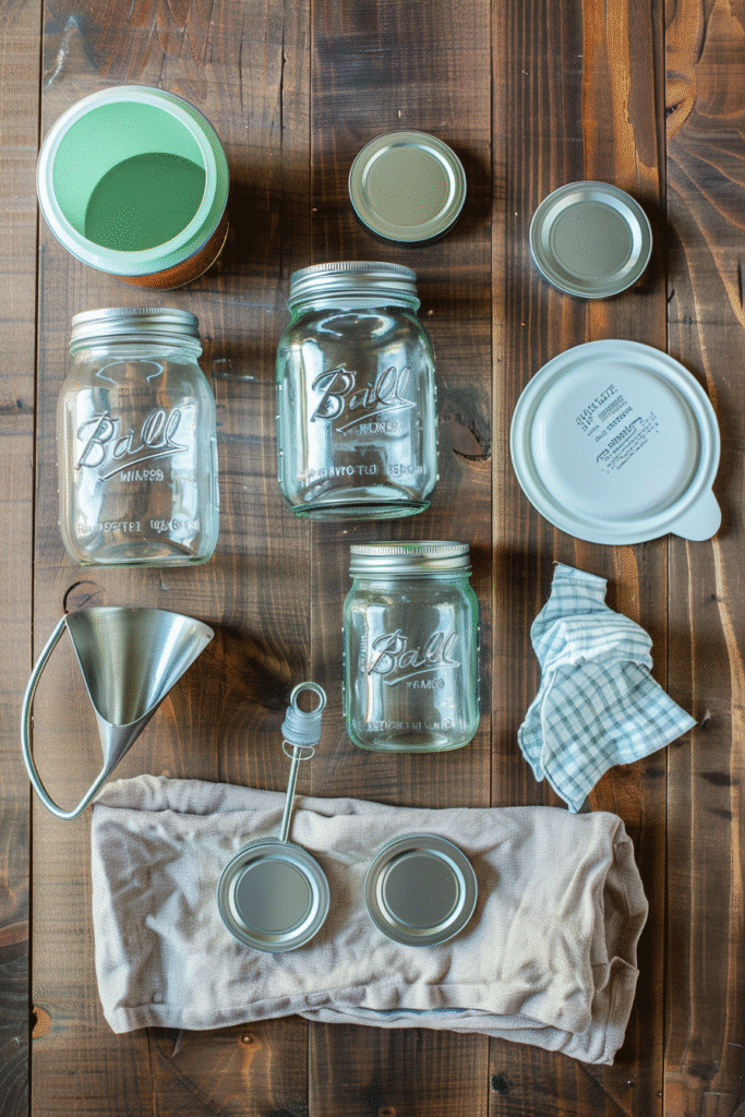 Mason jars and tools for DIY canning