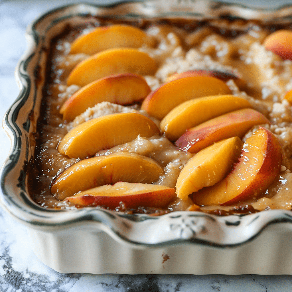 Fresh Peach Cobbler ready to go in the oven