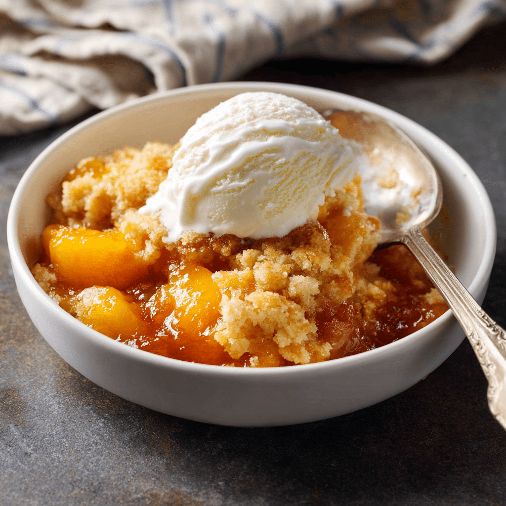 Southern Peach Cobbler With Frozen Peaches served warm