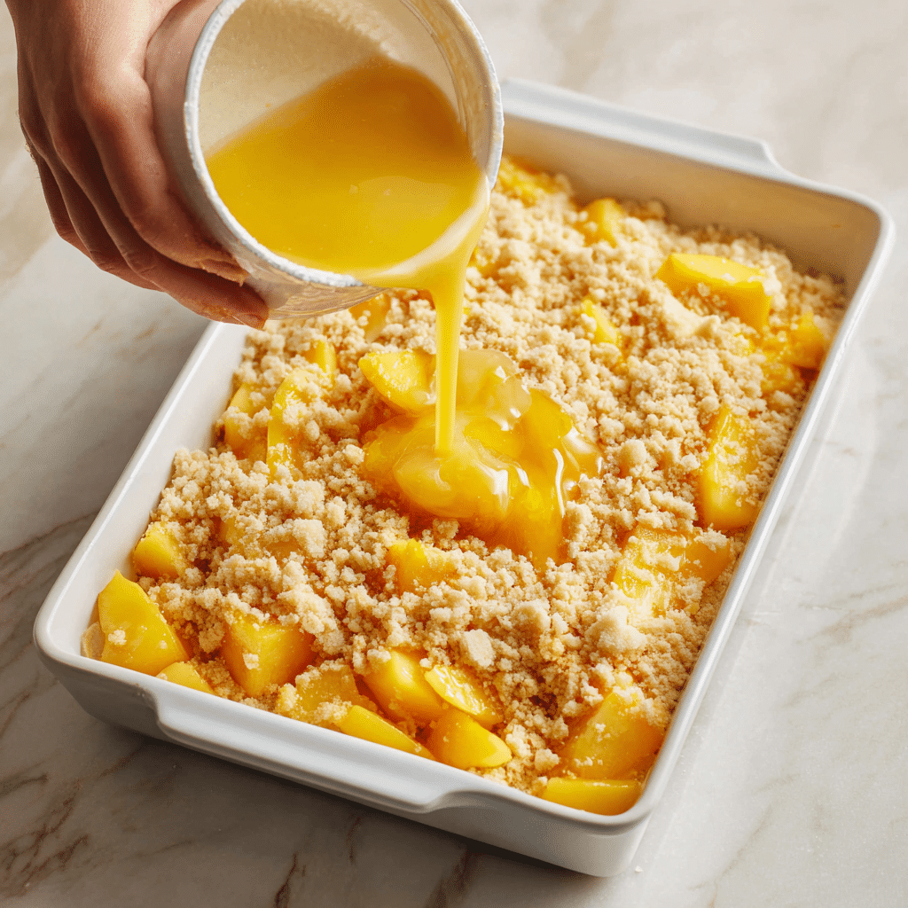 Step-by-step prep for Southern Peach Cobbler With Frozen Peaches