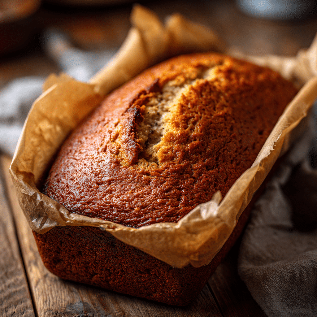 Sour Cream Banana Bread loaf fresh out of the oven