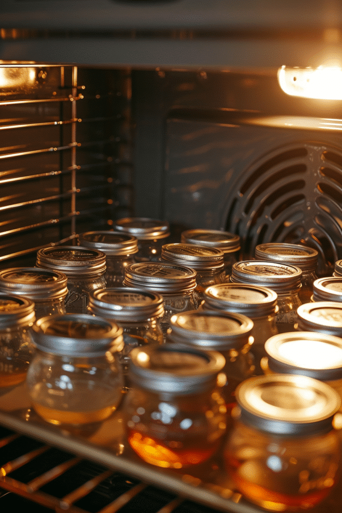  Jars sterilizing in oven for canning