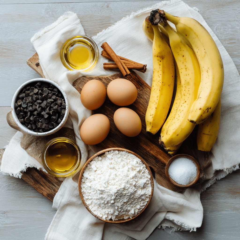 Ingredients for Super Moist Chocolate Chip Banana Bread