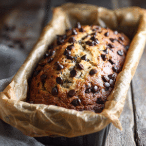 Super Moist Chocolate Chip Banana Bread in loaf pan