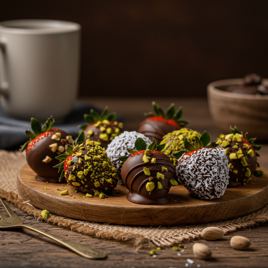 Cozy Close Up Of Dubai Chocolate Strawberries Served Warm