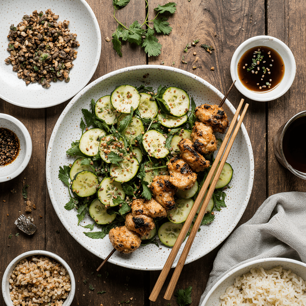 Summer Dinner Spread With Asian Cucumber Salad