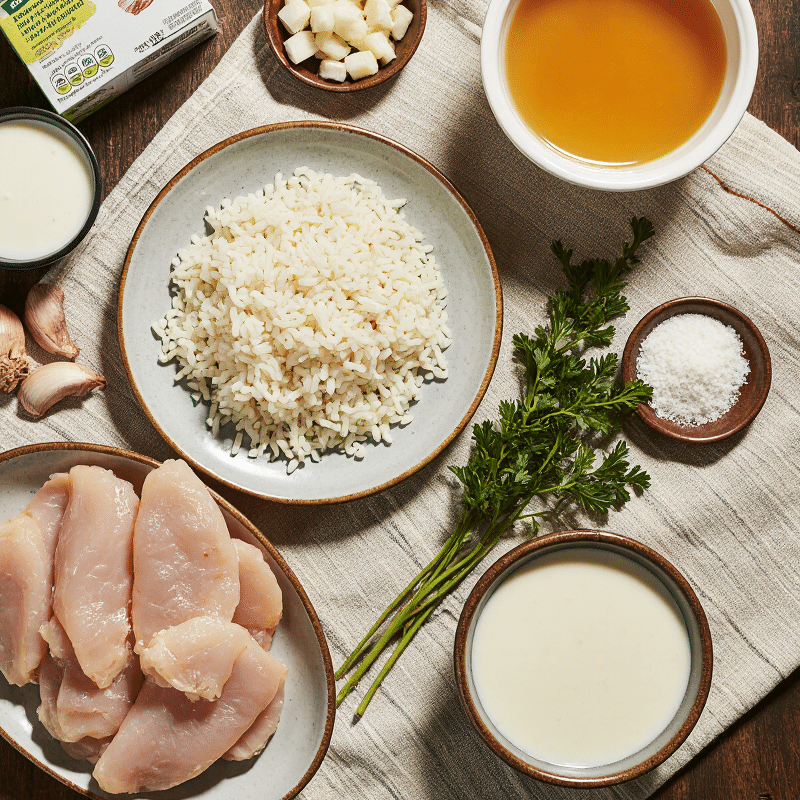 Ingredients for creamy ranch chicken and rice