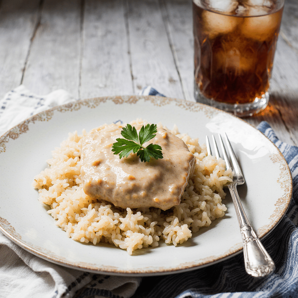 Plated creamy ranch chicken and rice