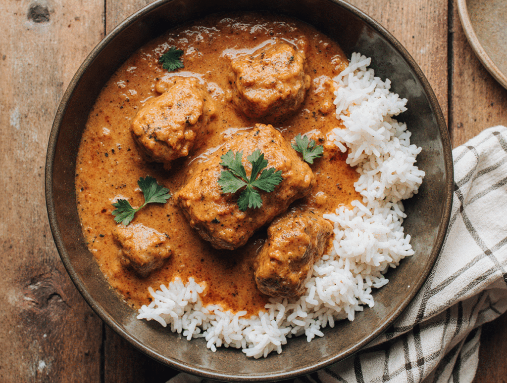 Creamy Smothered Chicken And Rice over
