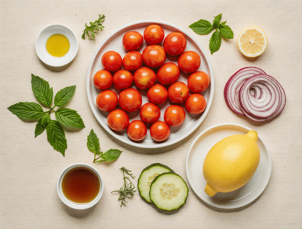 Ingredients for cucumber tomato salad