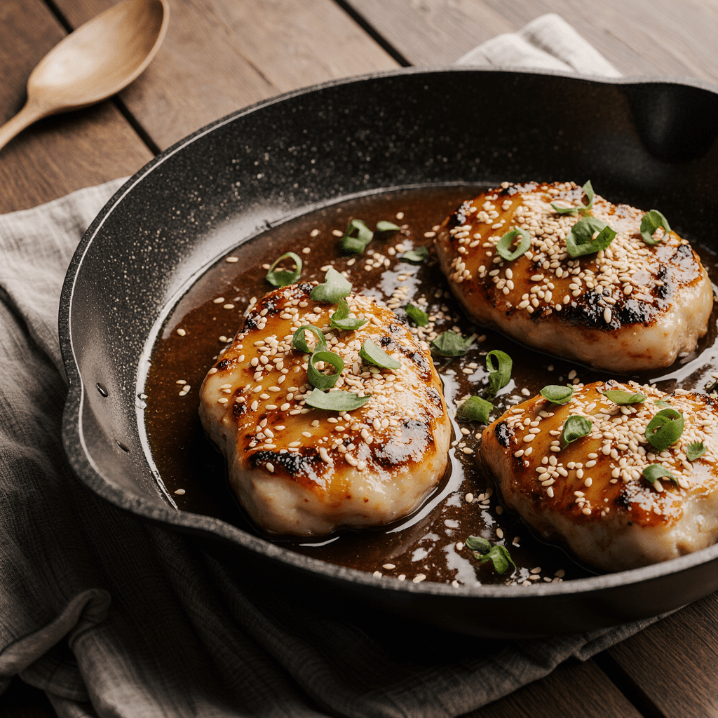 Honey garlic chicken breasts in skillet