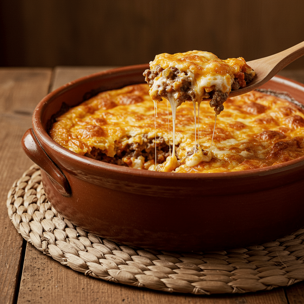 Serving Cheeseburger Casserole