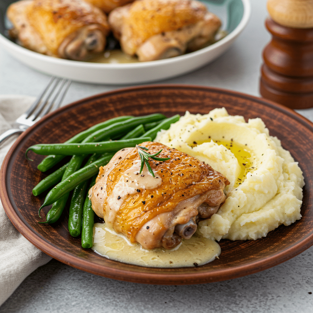 Serving Creamy Oven Baked Chicken Thighs