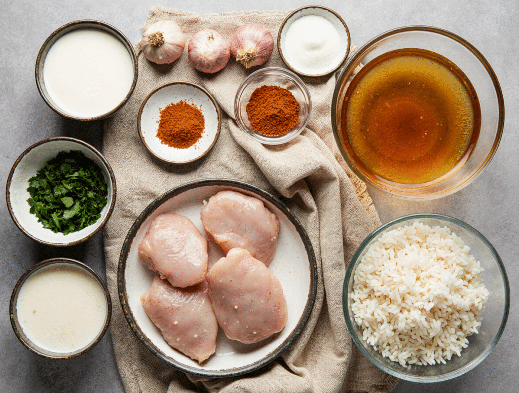 Ingredients for creamy smothered chicken