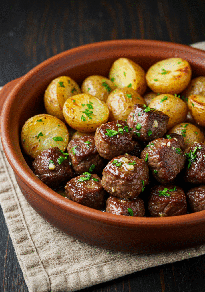 Quick Garlic Butter Beef Bites With Potatoes