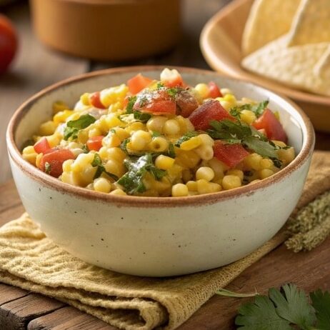 Close Up Featured Shot Of Corn Salsa Recipe On Rus