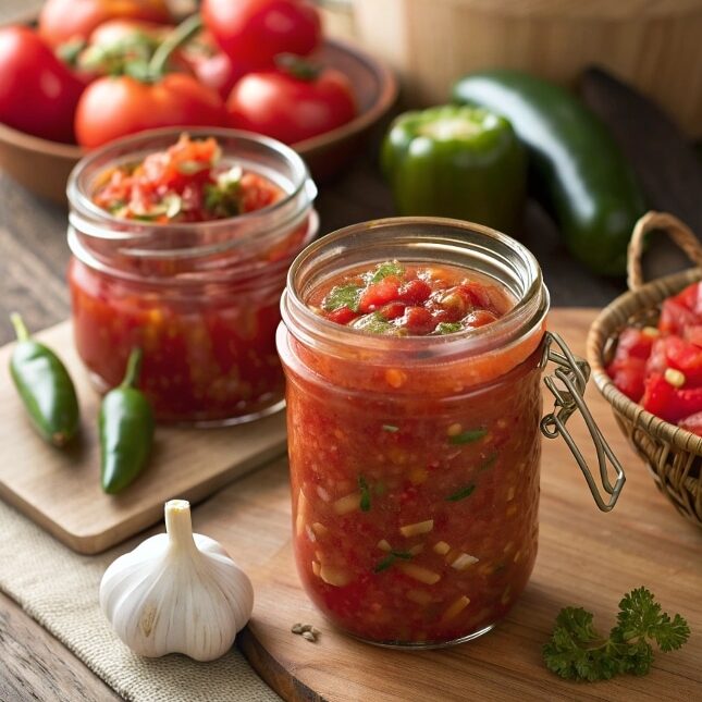 Close Up Featured Shot Of Homemade Salsa For Canni