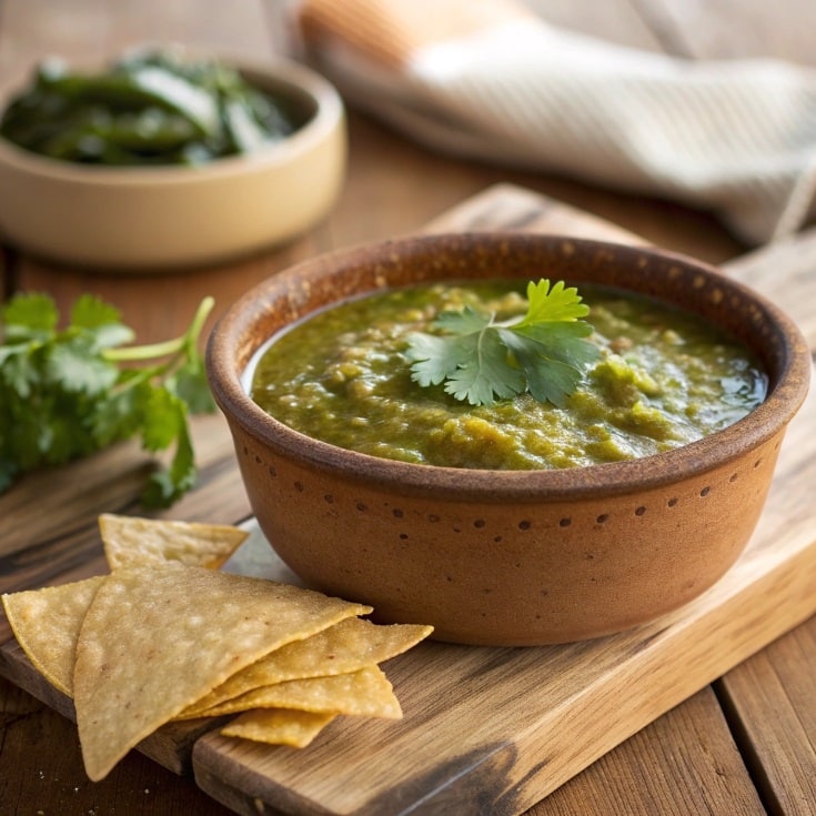 20 Minute Roasted Tomatillo Salsa Verde | Quick, Flavorful, and Authentic Close Up Featured Shot Of Roasted Tomatillo Salsa