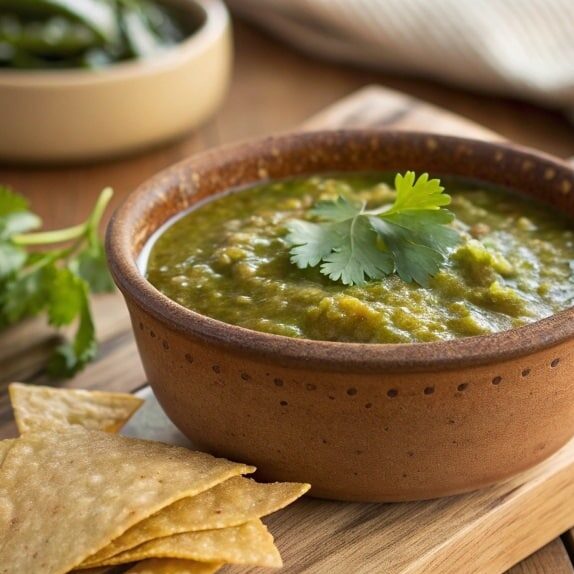 Close Up Featured Shot Of Roasted Tomatillo Salsa